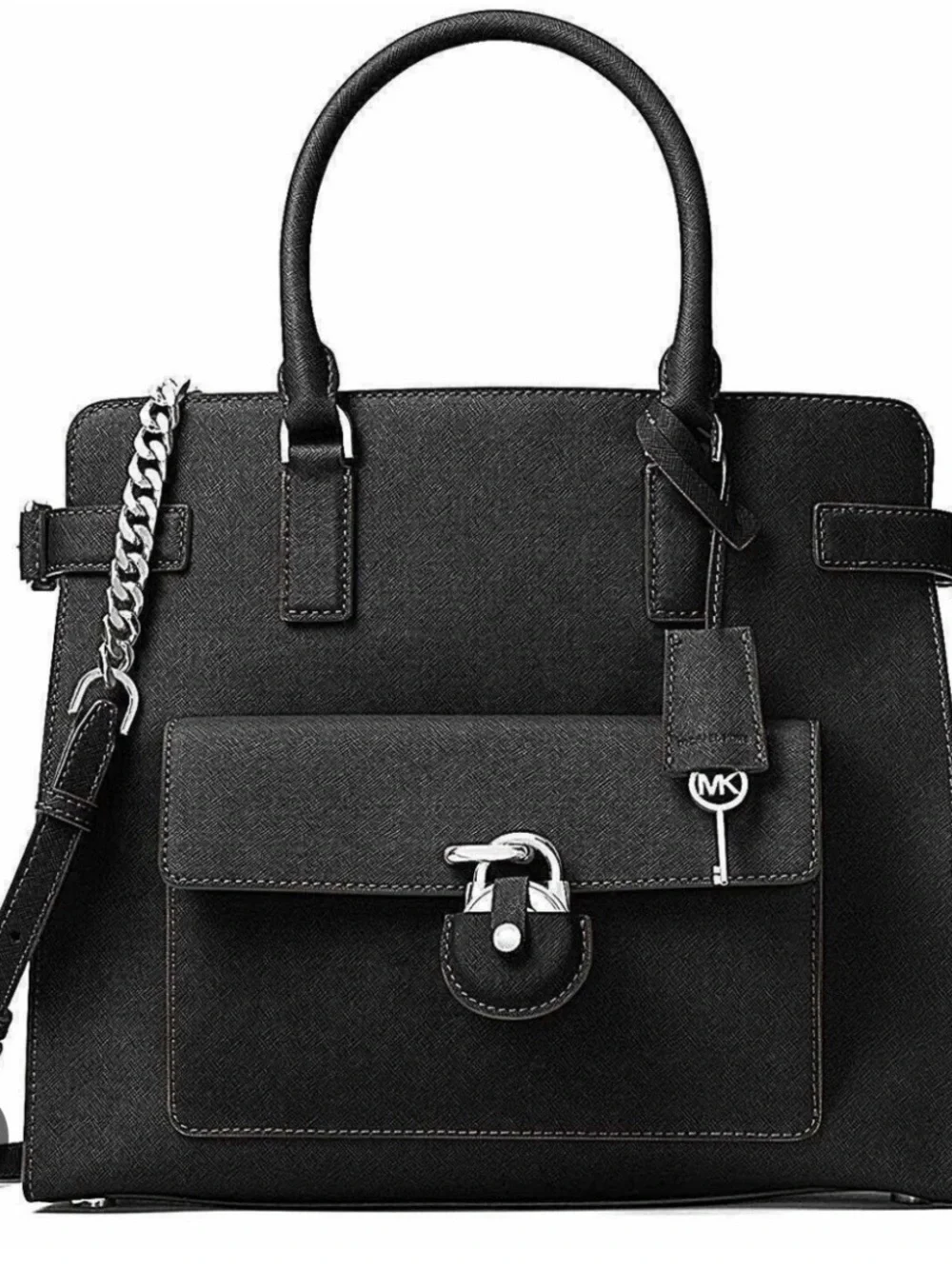 Michael Kors Black Saffiano Satchel with MK Charm